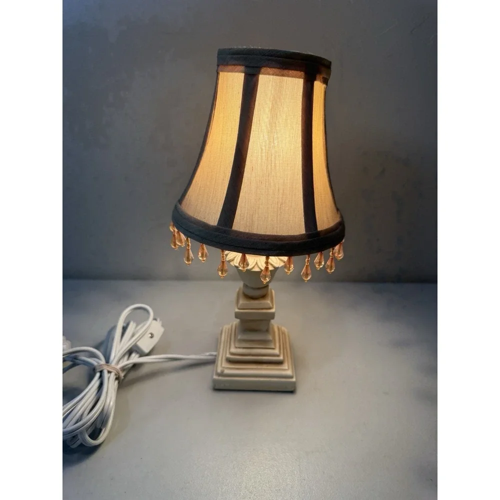 Vintage Victorian Fringe Table Lamp Small Cream Beige Resin Base 11